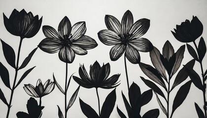 hand drawn of detailed black silhouettes of flowers and herbs on white background botanical sketch...