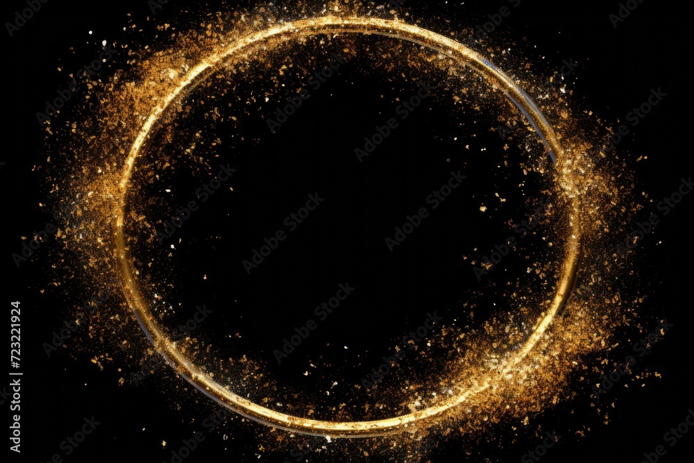 Poster A stunning image of a circle made of golden dust against a black background. Perfect for adding a touch of elegance and magic to any design or project