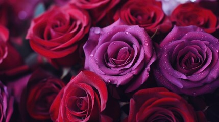 Obraz premium A close-up view of a bunch of vibrant red roses. Perfect for expressing love, romance, or celebrating special occasions. Ideal for use in greeting cards, advertisements, or as a beautiful decoration