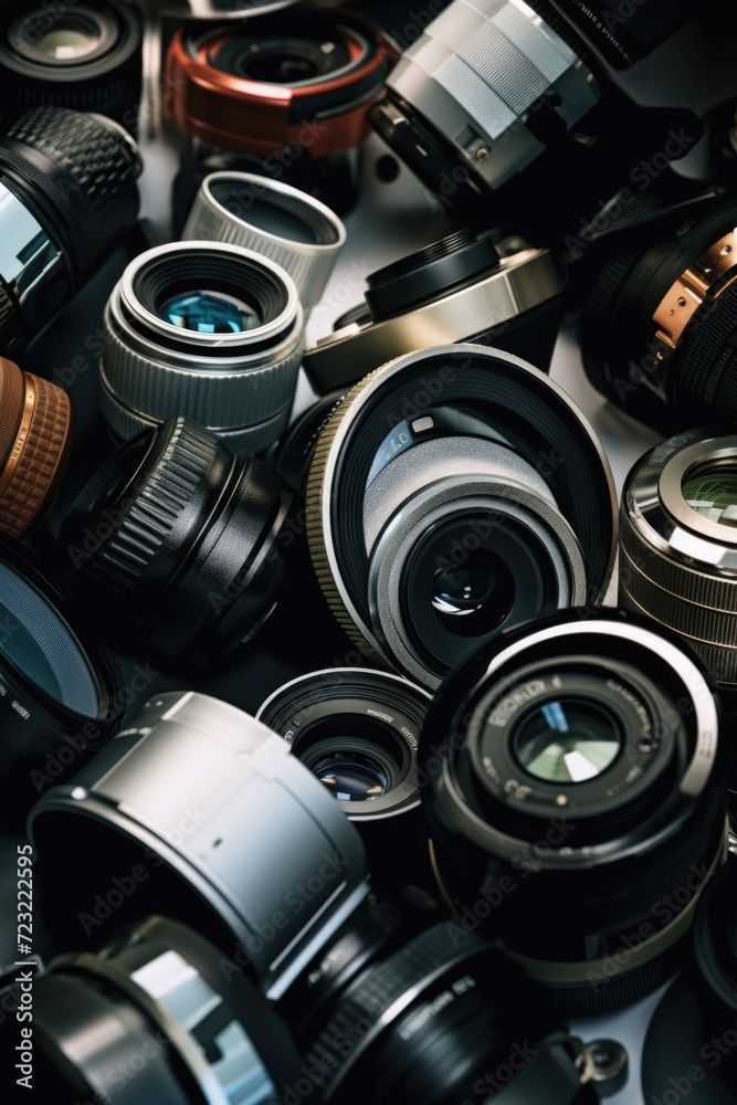 Poster cameras sitting on a table, ready for use. suitable for photography or technology-related projects