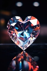 A heart-shaped diamond sitting on top of a table. Perfect for jewelry advertisements or romantic themes