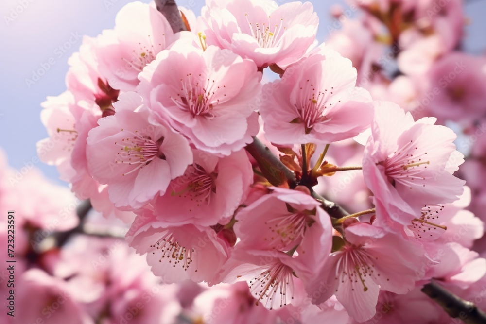 Poster a close-up view of a bunch of pink flowers. this image can be used to add a touch of beauty and fres