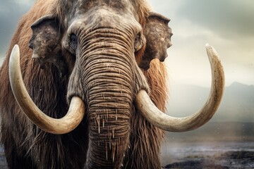 A detailed view of an elephant showcasing its impressive long tusks. Perfect for nature enthusiasts and wildlife documentaries - obrazy, fototapety, plakaty