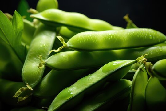A close-up view of a bunch of green peas. This image can be used to depict freshness, healthy eating, or as a background for food-related content