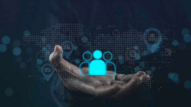 Customer target relationship in global business concept. Logistics business transportation leadership delivery target audience. Online goods orders worldwide by best team accuracy.