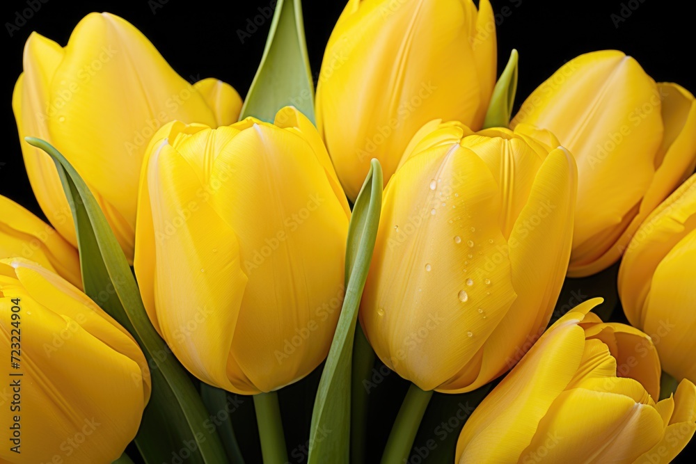 Aufkleber a beautiful bunch of yellow tulips with water droplets. perfect for adding a touch of freshness and 