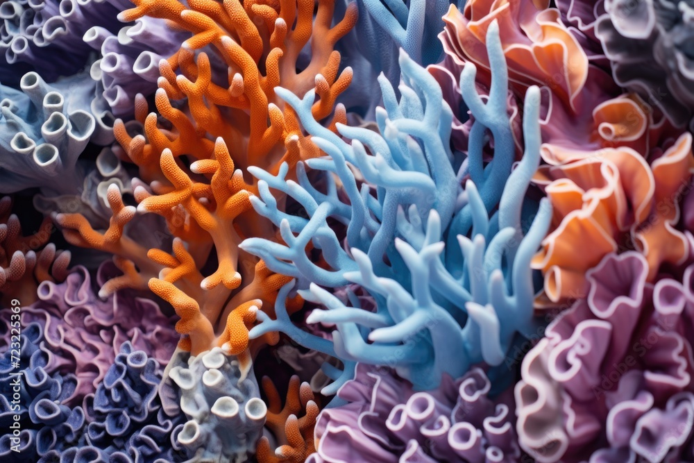 Aufkleber A close-up view of a variety of vibrant colored corals. Perfect for adding a pop of color to any underwater or marine-themed project