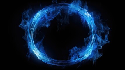 Blue smoke forming a circle on a black background. Versatile image suitable for various creative projects