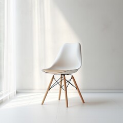White chair in a white room for copy space. The concept of minimalism.