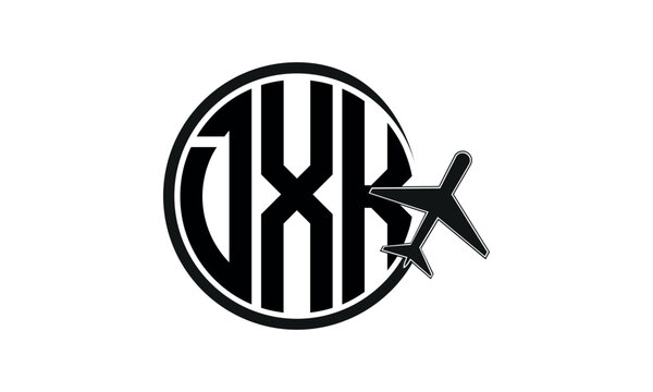 DXK three initial letter circle tour & travel agency logo design vector template. hajj Umrah agency, abstract, wordmark, business, monogram, minimalist, brand, company, flat, tourism agency, tourist