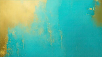 Fototapeta premium Abstract cyan and gold painting background, brush texture, gold texture
