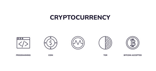 editable outline icons set. thin line icons from cryptocurrency collection. linear icons included programming, coin, , tor, bitcoin accepted - obrazy, fototapety, plakaty