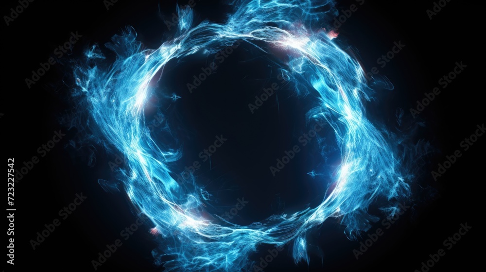 Poster a circle of blue smoke against a black background. this image can be used to create a mystical or et