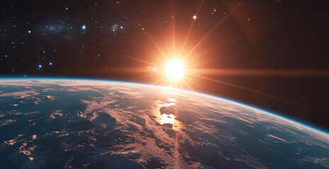 earth and sun with stars in
