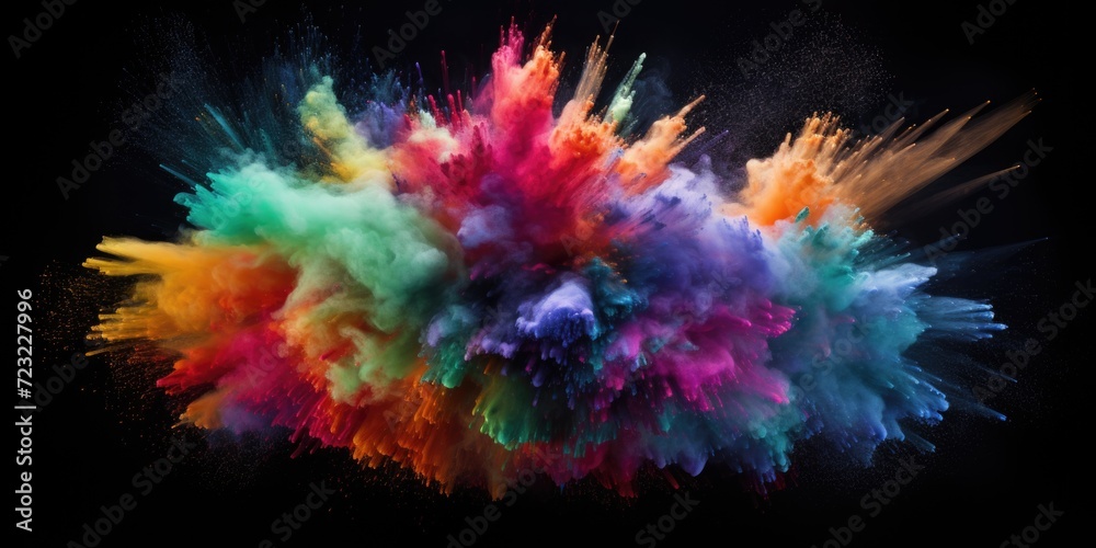 Aufkleber A vibrant burst of colorful powder against a black backdrop. Perfect for adding a dynamic touch to your designs or capturing the excitement of celebrations.
