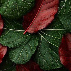 Abstract green and red leaves texture, nature background.