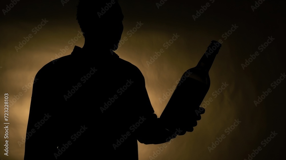 Aufkleber a silhouette of a man holding a bottle of wine. perfect for wine enthusiasts and wine-related projec