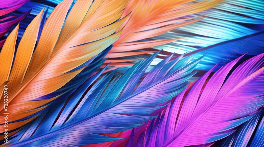 Poster A close-up view of a vibrant bunch of feathers. This image can be used to add a pop of color and texture to various projects