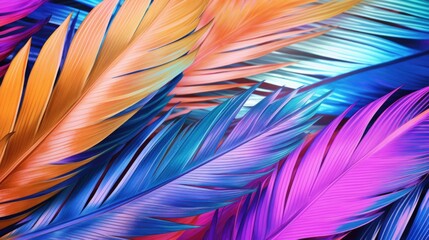 A close-up view of a vibrant bunch of feathers. This image can be used to add a pop of color and texture to various projects