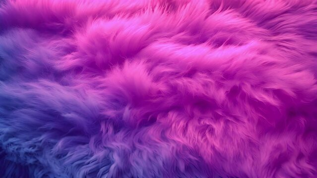 Purple pink soft plush fur background texture. Delicate soft background of plush fabric folds. Copy space.mp4. loose folds on the fabric of faux fur of lilac color. Neon colors moving