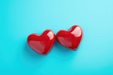 Two red hearts on a blue background. Suitable for Valentine's Day or romantic themes