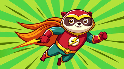 Cartoon superhero ferret flying powerfully against dynamic background