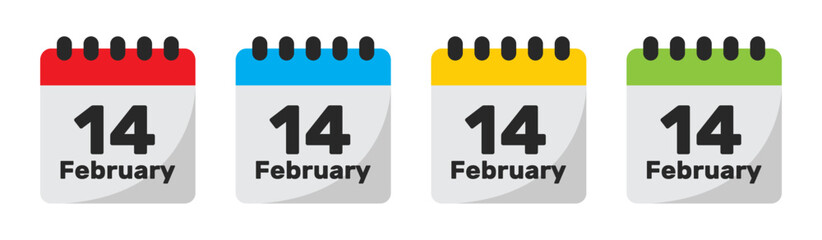 14 February valentine's day calendar vector icon set in four different colors. - obrazy, fototapety, plakaty