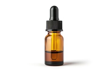 Amber dropper bottle with isolated serum oil on white background Clipping path included