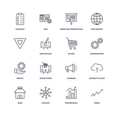 editable outline icons set. thin line icons from marketing collection. linear icons such as checklist, marketing presentation, buying, campaign, affiliate, trend - obrazy, fototapety, plakaty