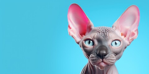 A close up view of a cat on a blue background. Perfect for pet lovers and animal-themed designs