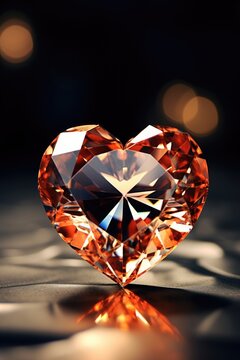 A heart shaped diamond sitting on top of a table. This image can be used for jewelry advertisements or articles about diamonds