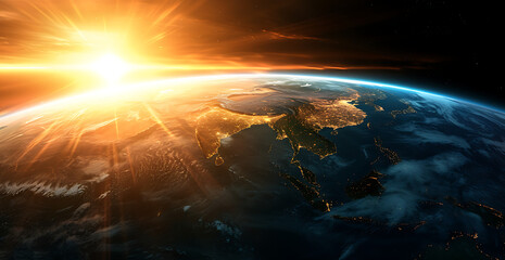 earth with sunshine in