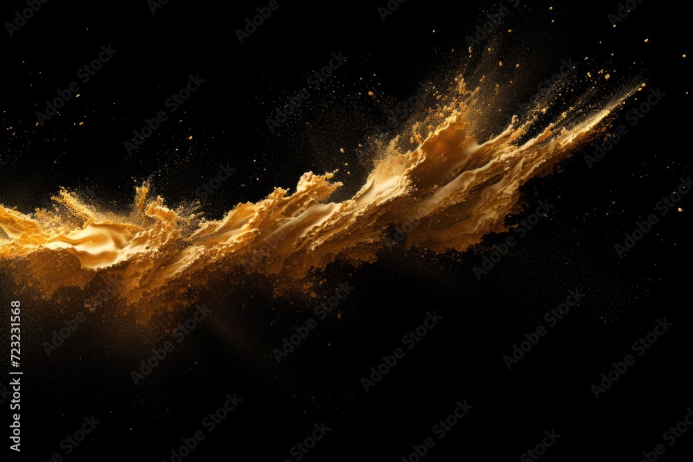 Poster gold dust particles suspended in the air against a black background. perfect for adding a touch of l