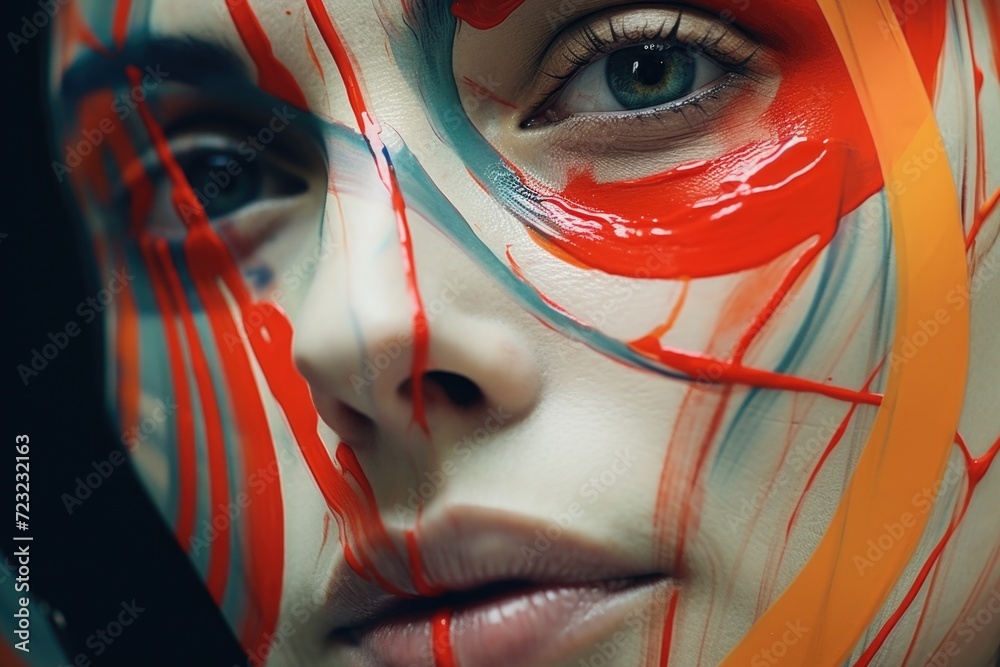 Poster A close-up view of a person with a painted face. This image can be used for various purposes