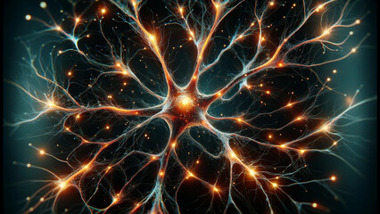 Glowing Neuron Network - obrazy, fototapety, plakaty