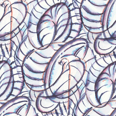 Abstract seamless pattern with watercolor drawing in doodle style.