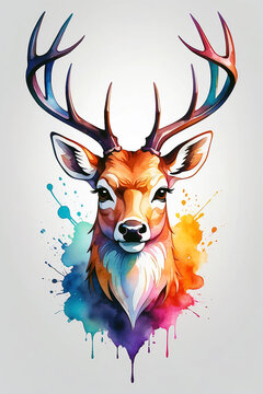 Watercolor image of a deer's face. Logo, cover, print for textiles.