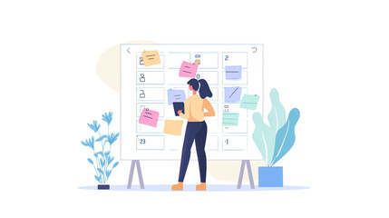 Flat Design of a person/people working remotely