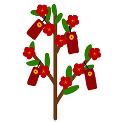 Chinese New Year Red Envelope Tree. Lunar New Year. Illustration of a Gold Coin Tree. Happy New Year