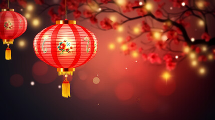 Obraz premium Chinese New Year background, Lunar New Year greeting card template with copy space
