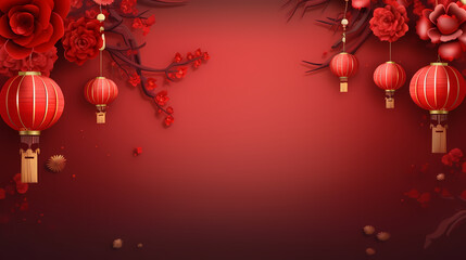 Fototapeta premium Chinese New Year background, Lunar New Year greeting card template with copy space