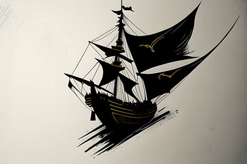 A logo sail boat style ink watercolor design shape concept