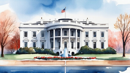 the white house in the summer watercolor - obrazy, fototapety, plakaty