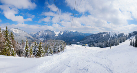 beautiful ski resort Spitzingsee, with lots of snow and alps view, bavaria