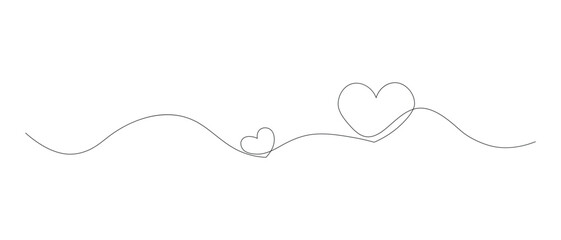 drawing with one line, one continuous drawing with a cute simple round garland with a heart. red heart, black line. linear drawing. Hand-drawn doodles vector illustration - obrazy, fototapety, plakaty