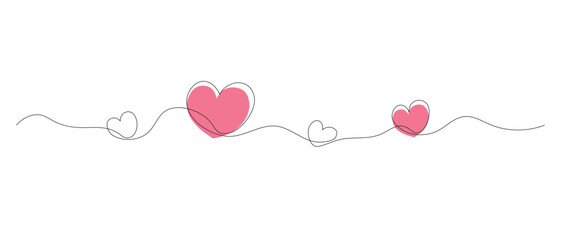 drawing with one line, one continuous drawing with a cute simple round garland with a heart. red heart, black line. linear drawing. Hand-drawn doodles vector illustration