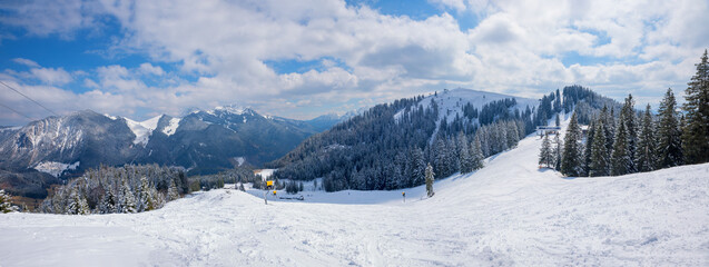 dreamy ski resort Spitzingsee, with lots of snow and alps view, bavaria