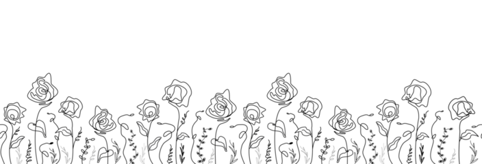 A seamless, modern pattern of abstract rose flowers. an artistic drawing in the one line style. A hand-made floral design. for print, covers, wallpapers, minimalistic, natural art  graphics. png