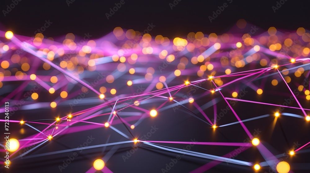 Poster interconnected points illustrating iot and machine learning on blurred background with copy space