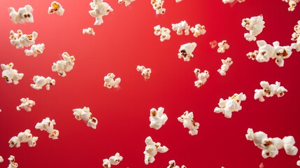 Popcorn on a red background. Popcorn pattern
